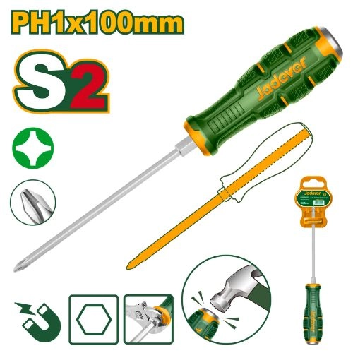 Jadever JDQJ2214 Phillips Go-Through Screwdriver PH1 – Magnetic Tip – S2 Steel Blade