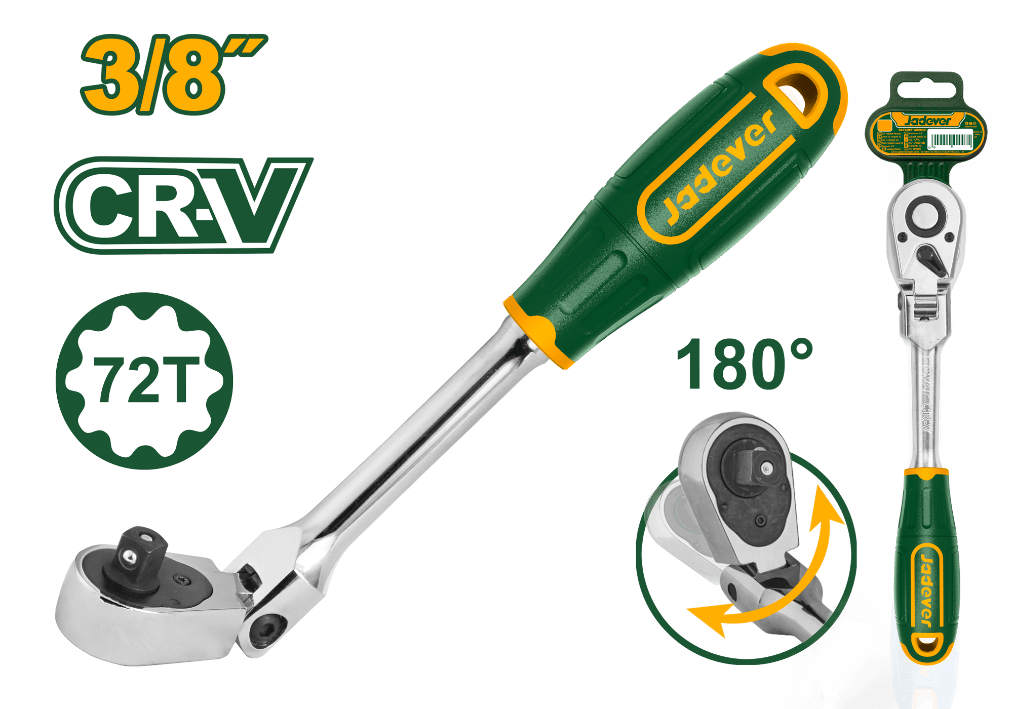 Jadever JDRW4238 3/8" Drive 72-Tooth Ratchet Wrench – 250mm Length, Chrome Vanadium & Chrome Molybdenum Construction, Professional Reversible Handle for Precision Mechanical Jadever JDRW4238 3/8" Drive 72-Tooth Ratchet Wrench – 250mm Length, Chrome Vanadium & Chrome Molybdenum Construction, Professional Reversible Handle for Precision Mechanical