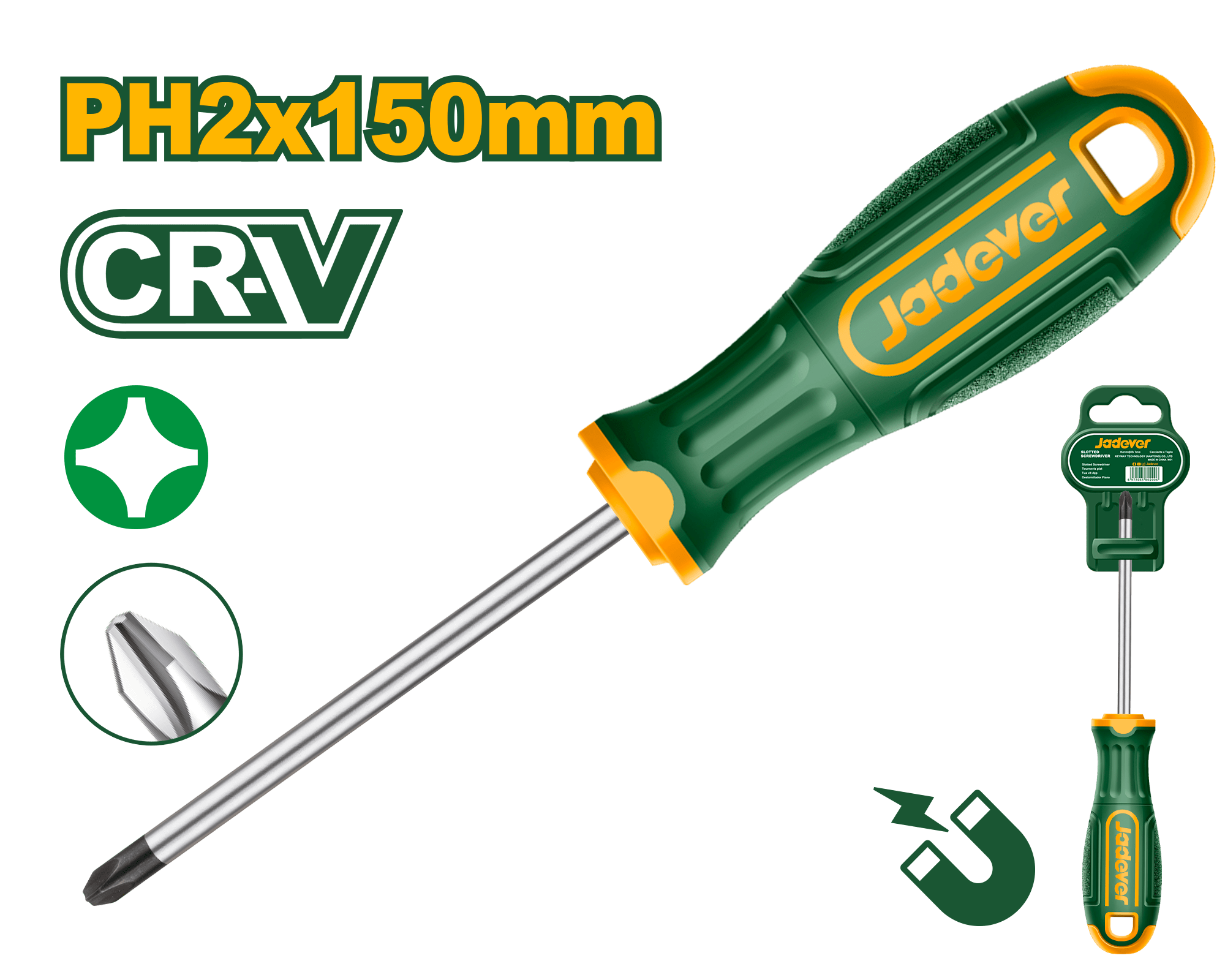 Jadever JDQJ2226 Phillips Go-Through Screwdriver PH2 – Magnetic Tip – S2 Steel Blade