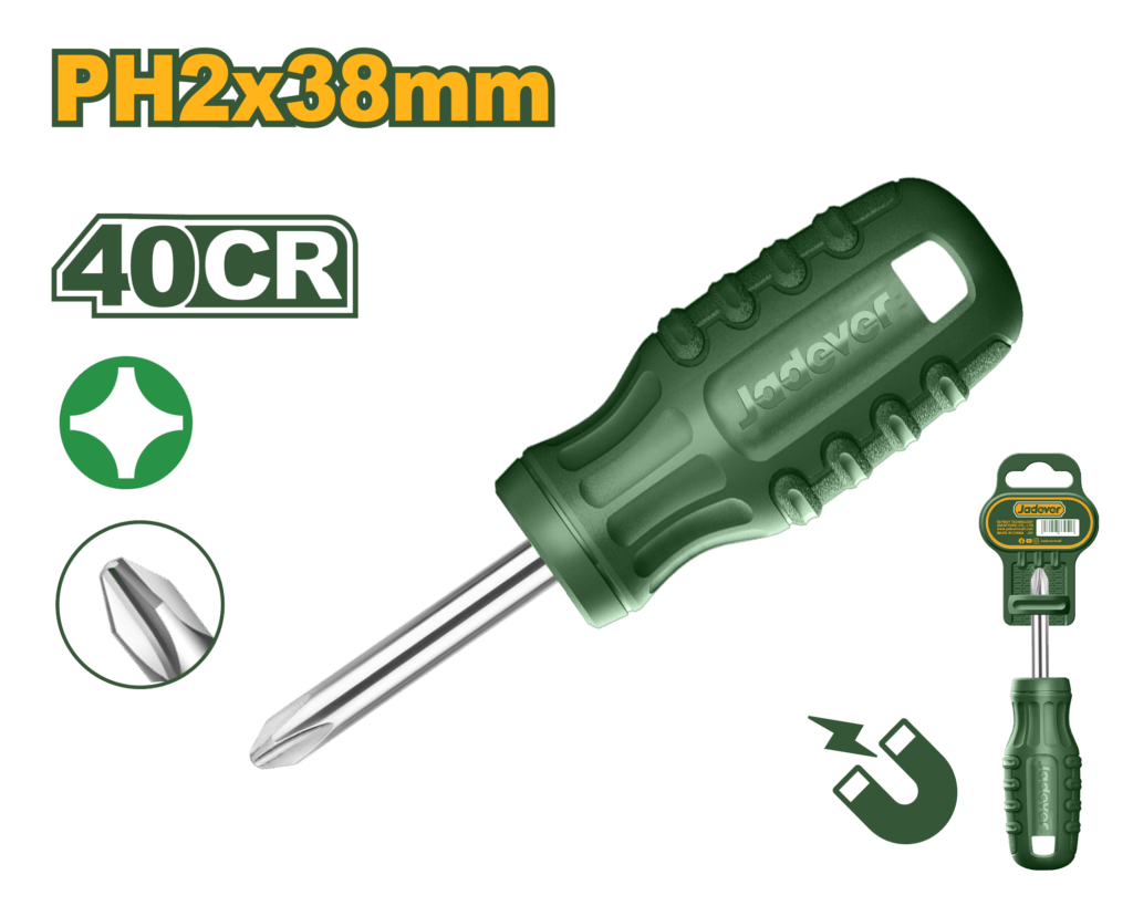 Jadever JDSD4921 Premium Heavy-Duty PH2 Screwdriver – 40CR Alloy Steel Construction, Round Shank Design, 6.0mm Diameter, 38mm Length