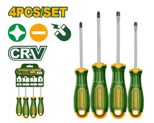 Jadever JDSS1204 — Professional 4-Piece CR-V Screwdriver Set with Round Shank (SL5.5 × 75 mm, SL6.5 × 100 mm, PH1 × 75 mm)