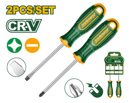 Jadever JDSS1302 — Heavy-Duty 2-Piece CR-V Screwdriver Set (SL6.5 × 100 mm & PH2 × 100 mm) with Round Shank