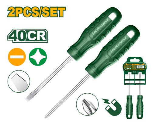 Jadever JDSS2302 Heavy-Duty 2-Piece Screwdriver Set – Premium 40Cr Steel Construction, Round Shank Design, SL6.5×100mm & PH2×100mm Precision Blades