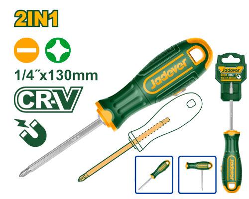 Jadever JDSS45M3 — Heavy-Duty 2-in-1 CR-V Screwdriver Set (PH2 + SL6.5), 130 mm Blade Length, 6.35 mm Hex Shank