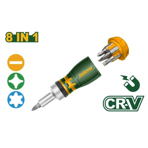 Jadever JDSS8608 — Professional 8-in-1 Stubby Ratchet Screwdriver Set, Heavy-Duty Cr-V Steel