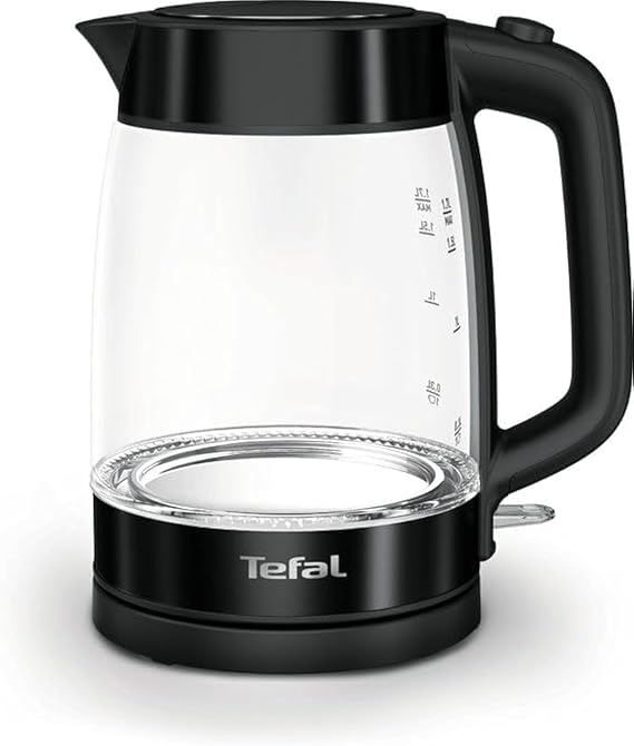 Tefal KI840830 Electric Glass Kettle, 1.7L Capacity, 2200W Fast Boiling, High-Quality Heat-Resistant Glass, Stainless Steel Heating Element, 360° Rotational Base