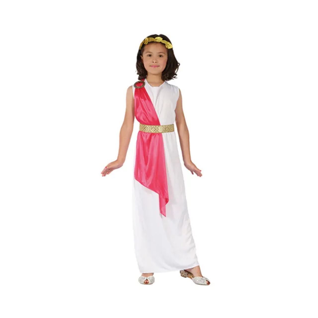 Girls Roman Costume for Kids – Elegant Dress with Drape, Gold Trim