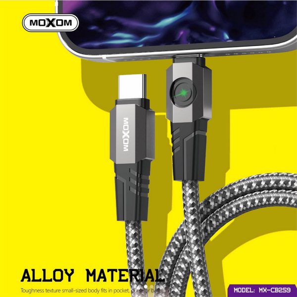 MOXOM MX-CB259 Mech PD60W LED Fast Charging & Data Cable 1.2M Nylon Braided USB-C Cable with Soft LED Indicator Aviation Mech Design 60W High-Speed Output