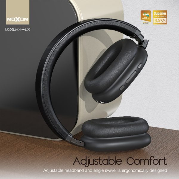 Moxom MX-WL70 Samurai Wireless Headphone – Stylish Over-Ear Bluetooth Headset with 10m Connection Range, 6-Hour Playtime, 20mW Output Power