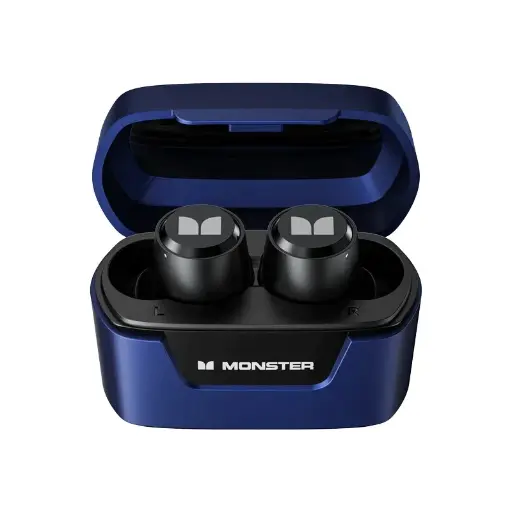 Monster Airmars XKT05 Wireless Gaming Headphone (Dark Blue) – Stylish Low-Latency Bluetooth 5.2 Headset with Type-C Fast Charging, 1.5 Hours Playtime, 320mAh Charging Case