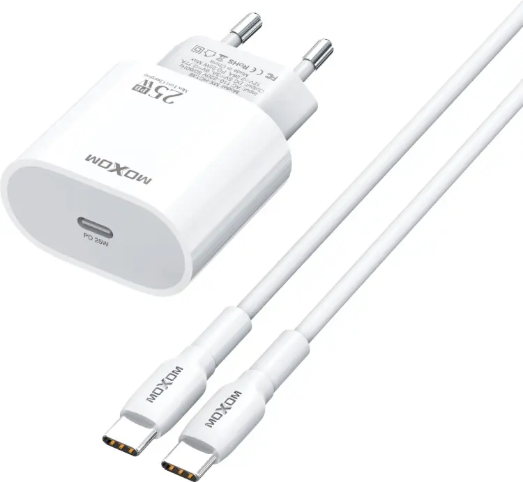 MX‑HC139 25 W USB‑C Power‑Delivery Fast‑Charging Wall Adapter – Dual‑Cable Bundle (Type‑C ↔ Lightning & Type‑C ↔ Type‑C), Compact 240 V‑Ready Charger for Phones, Tablets & More