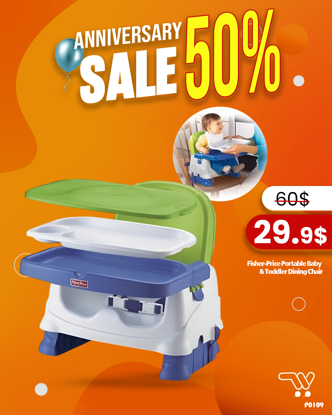 Fisher-Price Portable Baby & Toddler Dining Chair – Adjustable, Foldable Booster Seat with Tray, Safety Straps & Easy-Clean Surfaces