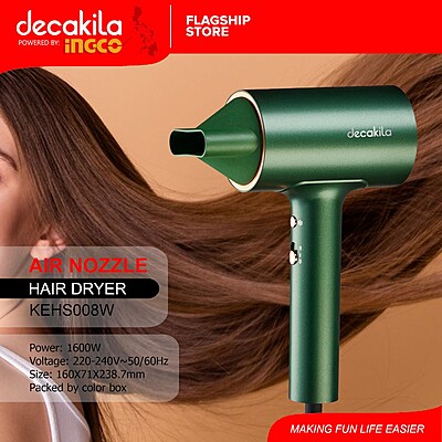 Decakila- hairdryer 1600W, DC motor, 2 speed, 3 heat settings, 1.7M cord