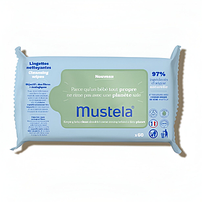 Mustela Baby Wipes for face, body and diaper area  - Lingettes Épaisses - 60 pieces, Cleans baby's bottom, face, and body & diaper area
