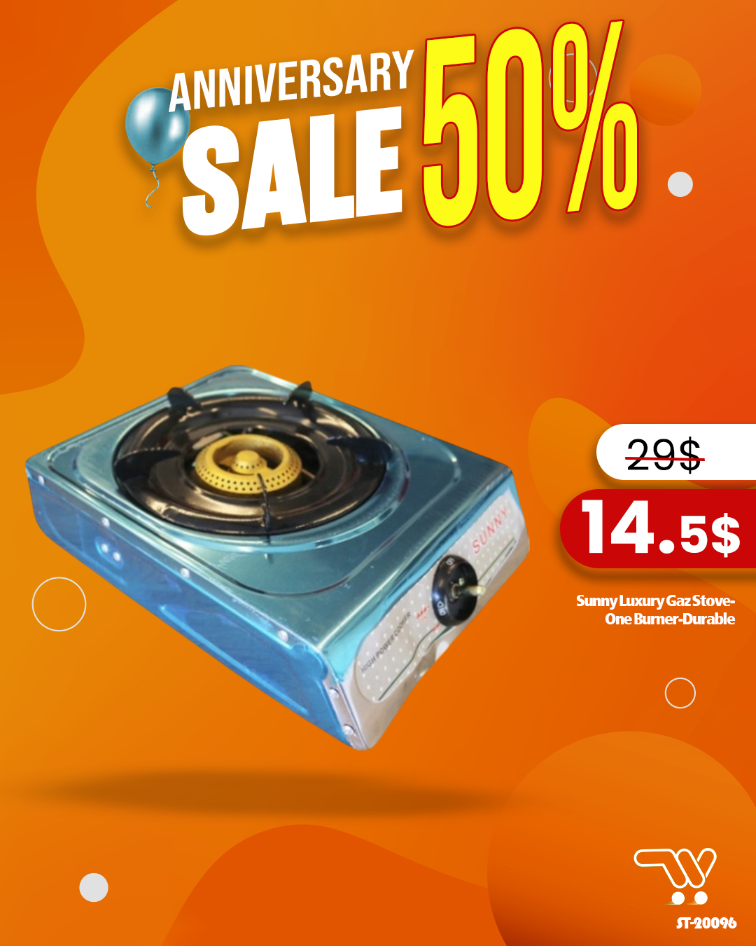 Sunny Luxury Gaz Stove , One Burner , Durable Cast-Iron Pan Supporter