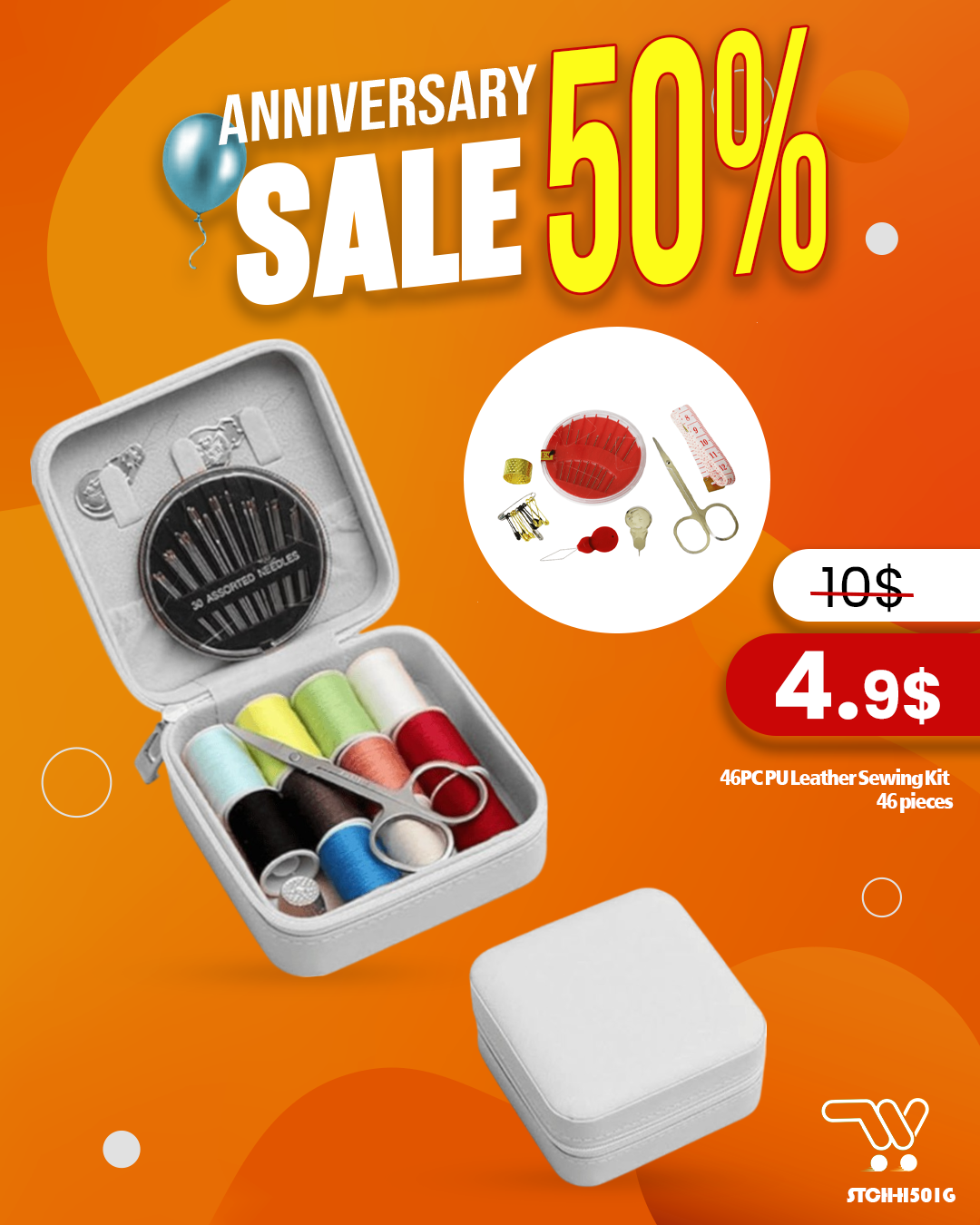 46PC PU Leather Sewing Kit - 46 pieces  , Mini Sewing Kit Sewing Kits For Adults Travel Sewing Set Sewing Thread,  Gray