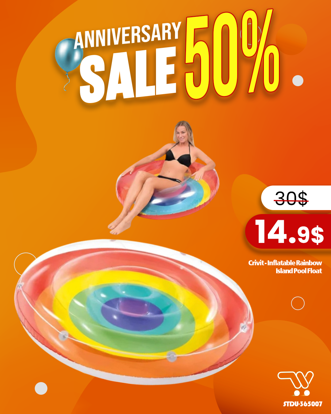 Crivit - Inflatable Rainbow Island Pool Float