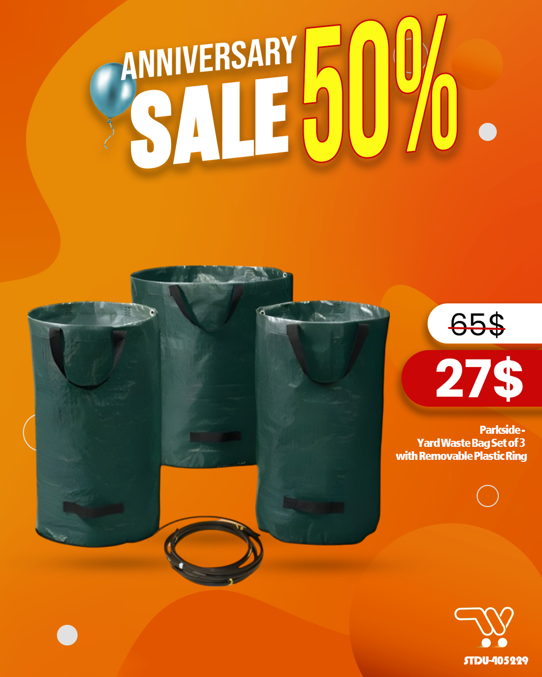 Parkside - Yard Waste Bag Set of 3 with Removable Plastic Ring