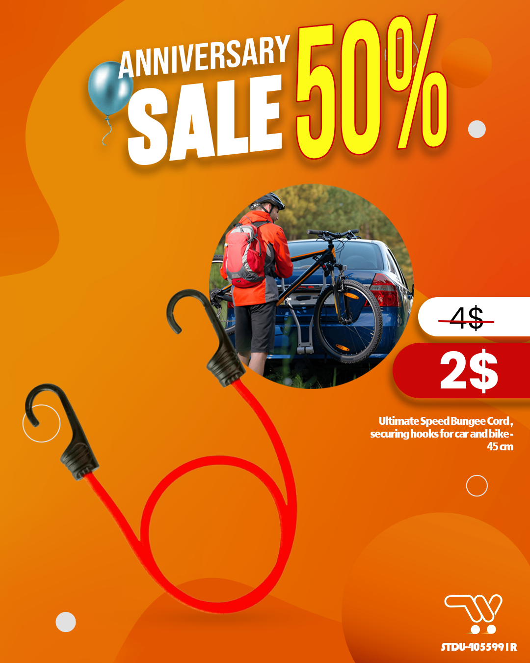 Ultimate Speed Bungee Cord , securing hooks for car and bike  - 45 cm