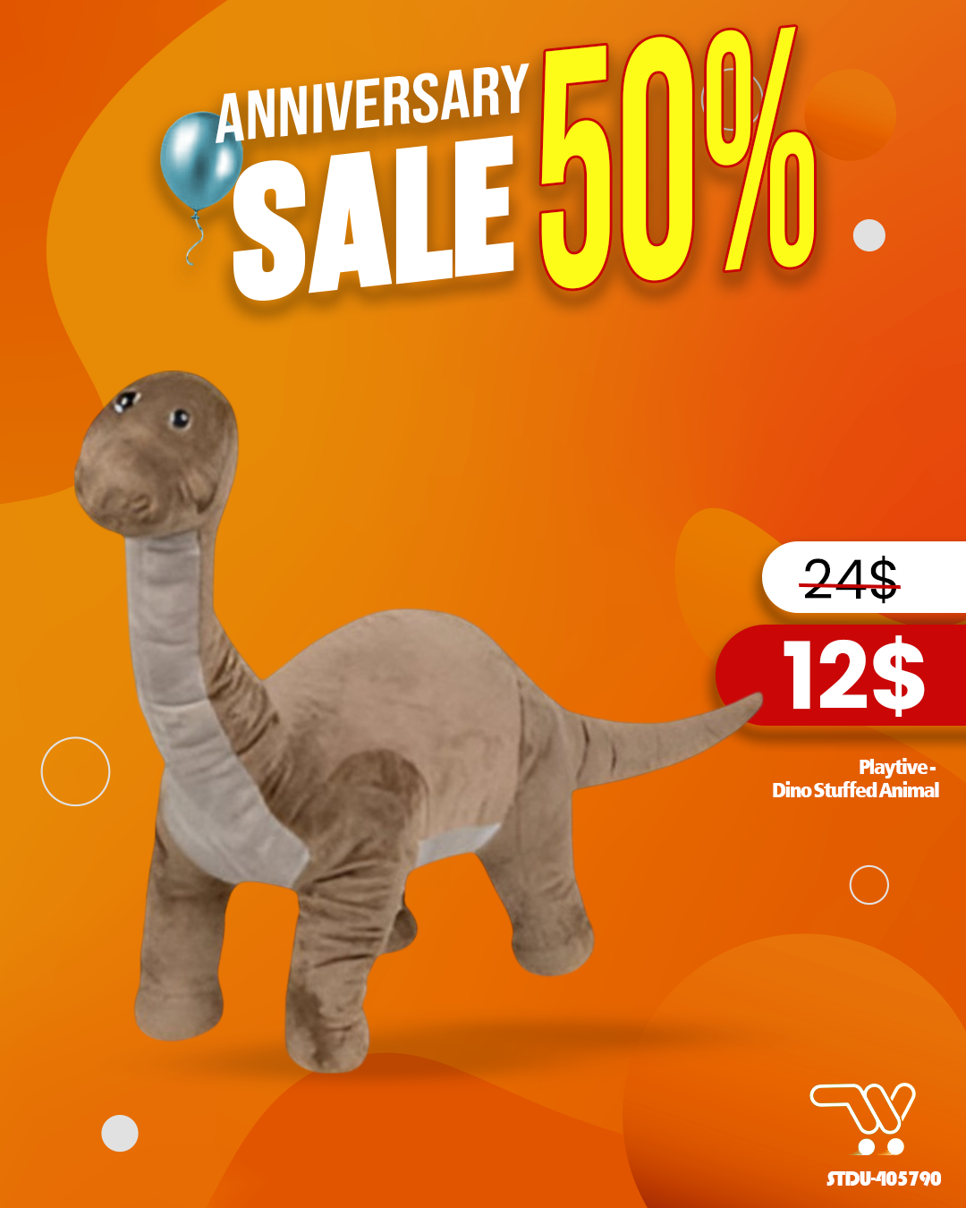 Playtive - Dino Stuffed Animal ,Perfect for Snuggling and Cuddling  , Teddy 50x70x20cm