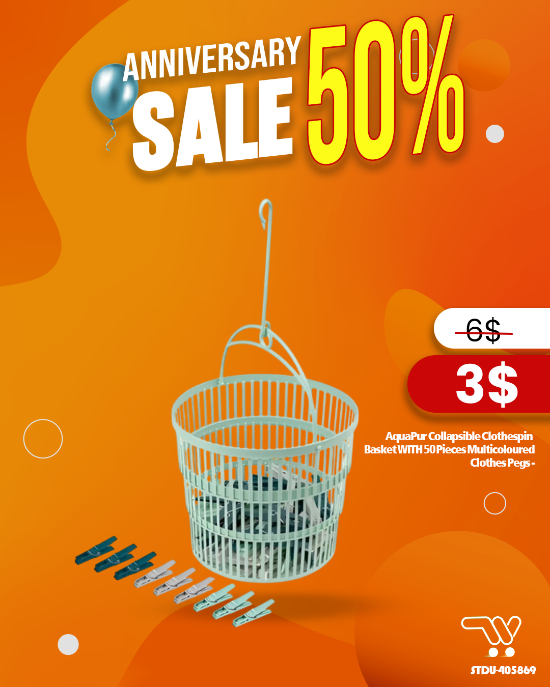 AquaPur Collapsible Clothespin Basket