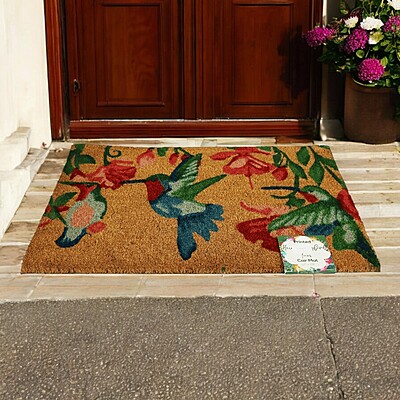 Printed Hummingbird Tan Coir Mat 18x28 , DOORMAT 40X70 CM