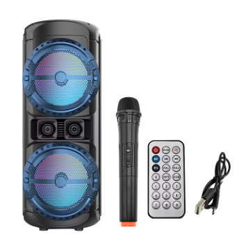 ZQS-12201 Dual 12-Inch High Power Wireless Bluetooth Subwoofer Speaker with 2 Wireless Microphones, Colorful RGB Lights, 3000–5000mAh Battery, LED Display, and Multi-Input Modes