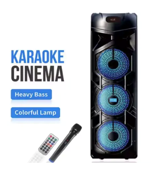 GY-8818G 8-Inch 3-Way Bluetooth Party Speaker with Extra Bass, RGB LED Lights, Dual Wireless Microphones, Full-Range DJ Sound System, Rechargeable Battery & Remote Control