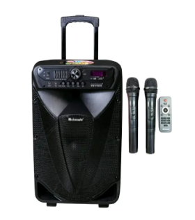 Meirende MR-301 15-Inch Professional Wireless Bluetooth Speaker with Dual Microphones, Rich Bass Subwoofer, LED Light Show, Recording, FM Radio, Guitar & Mic Input, Remote Control & Trolley Wheels