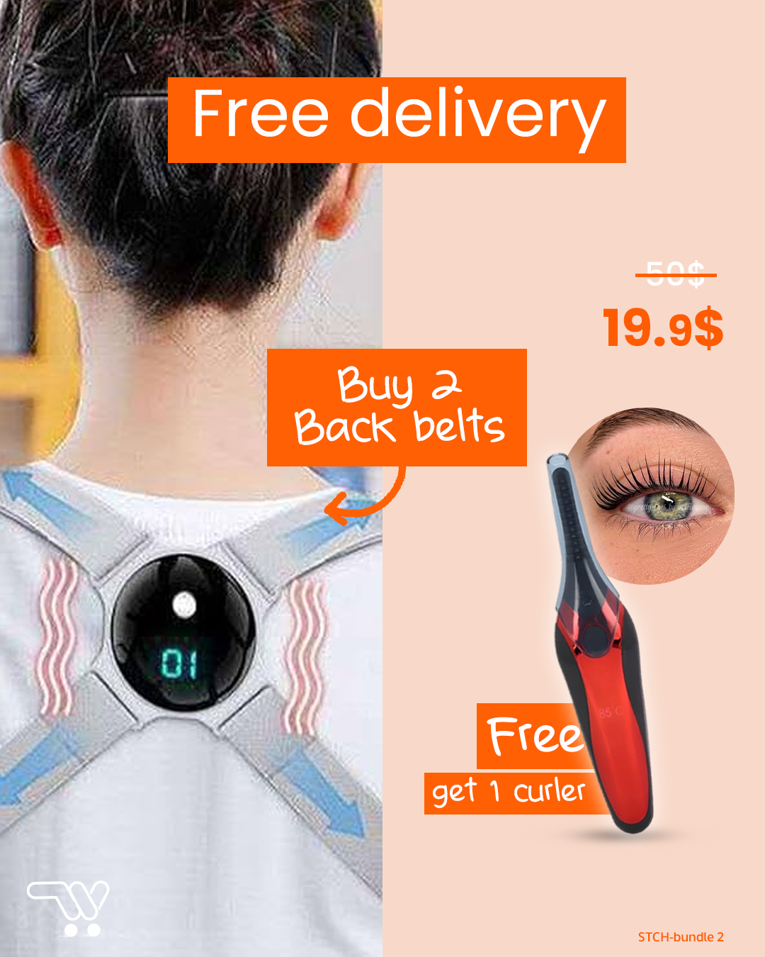 2 piece of the ilntelligent Smart Posture Corrector Back Support Vibrator Correction Belt , get Free the Heated Eyelash Curler Curl Without Hurt