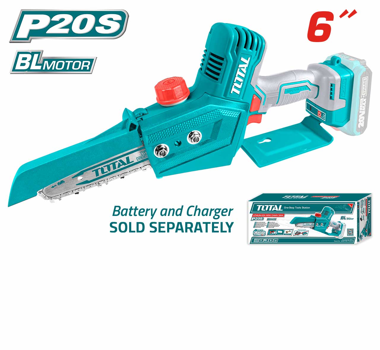 Total Lithium-Ion Mini Chain Saw 20V – Lightweight 20V Cordless Chainsaw for Efficient Cutting of Wood, Branches, and Small Logs, Featuring an Ergonomic Design Total Lithium-Ion Mini Chain Saw 20V – Lightweight 20V Cordless Chainsaw for Efficient Cutting of Wood, Branches, and Small Logs, Featuring an Ergonomic Design