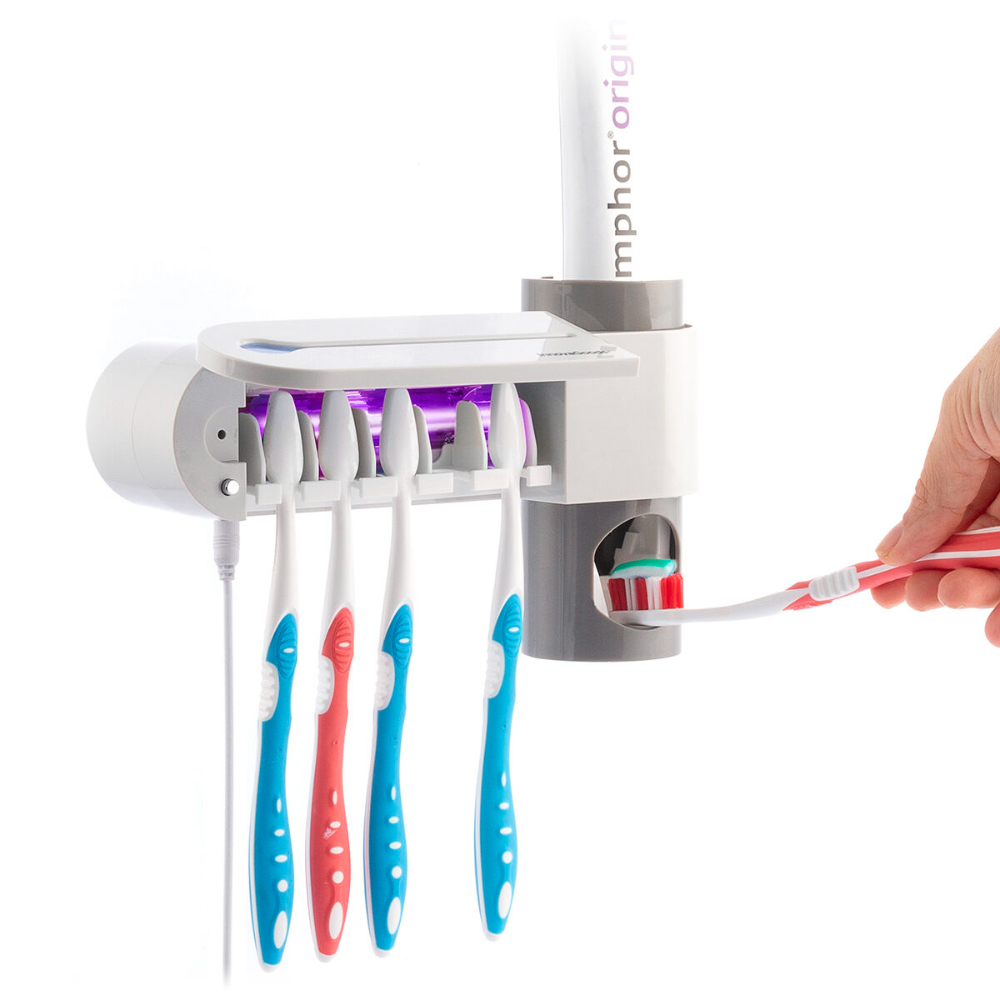 InnovaGoods Uv Toothbrush Steriliser With Stand And Toothpaste Dispenser Smiluv, V0103198,  offering a hygienic way to store your toothbrushes.