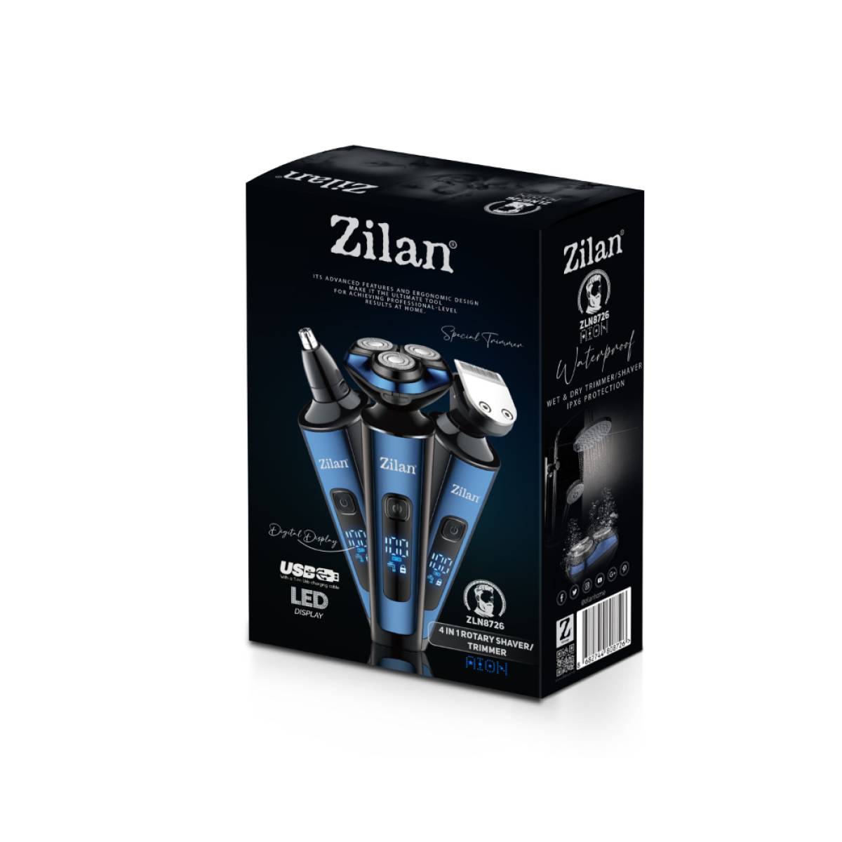 Zilan 4-in-1 Rotary Shaver & Trimmer Aion, ZLN8726 — IPX6 Waterproof Hair Clipper, Beard Trimmer, Precision Detailer, and Facial Shaver with Fast 90-Minute Charging Zilan 4-in-1 Rotary Shaver & Trimmer Aion, ZLN8726 — IPX6 Waterproof Hair Clipper, Beard Trimmer, Precision Detailer, and Facial Shaver with Fast 90-Minute Charging