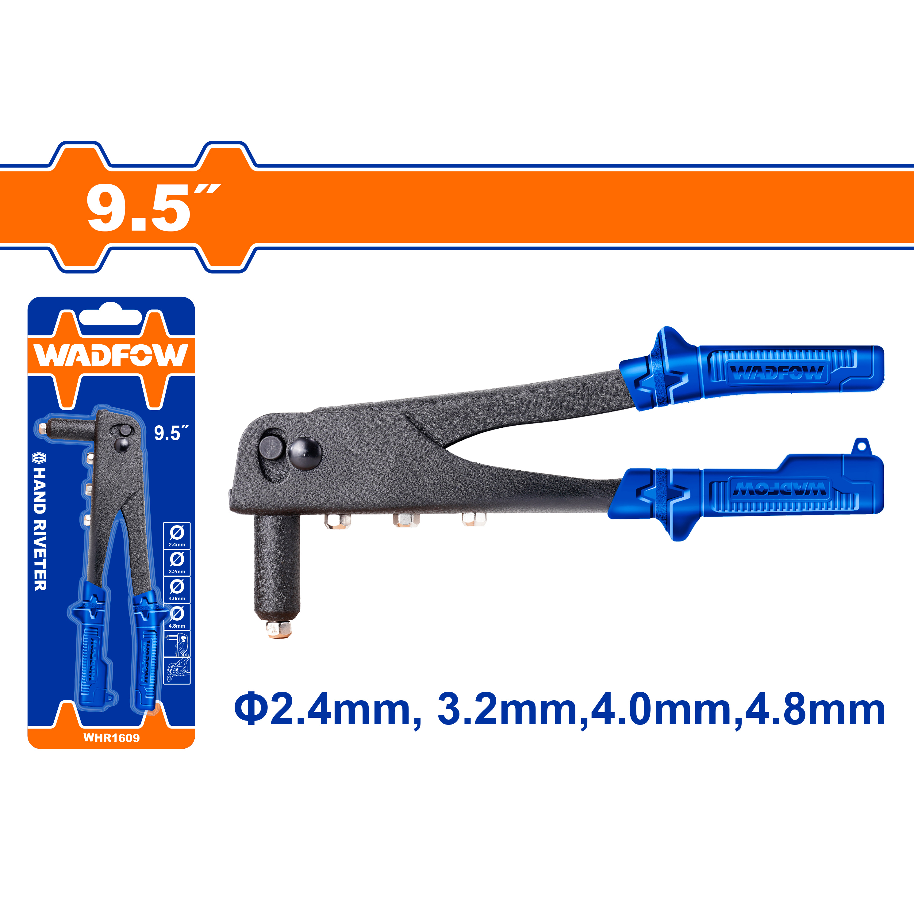 Heavy-Duty 9.5" Hand Rivet Gun – Compatible with Aluminum Rivets Φ2.4mm, 3.2mm, 4mm, 4.8mm – Durable Steel Construction with Ergonomic Handle – Ideal for Metalworking, Repairs, and DIY Projects