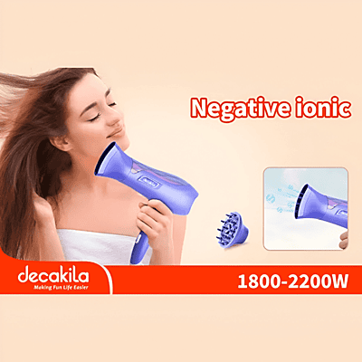 Decakila- Lonic hairdryer 1800-2200W,  2 speed, 3 heat settings, DC motor, With 2 Pcs diffuser and nozzle