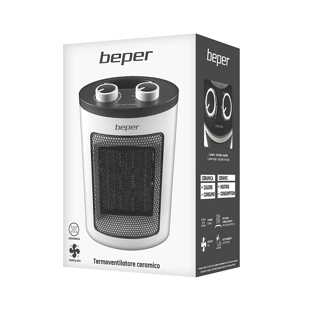 Beper Ceramic Fan Heater RI.080 – 1500W Portable Electric Heater with Adjustable Thermostat, Overheat Protection, Oscillating Function, and Fast Heating for Home and Office Use Beper Ceramic Fan Heater RI.080 – 1500W Portable Electric Heater with Adjustable Thermostat, Overheat Protection, Oscillating Function, and Fast Heating for Home and Office Use