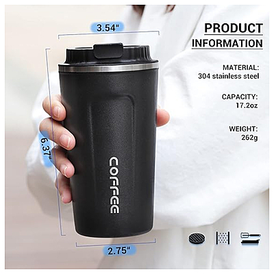 Coffee Mugs Stainles Steel Vacuum Coffee Mugs 510 ml (Black)