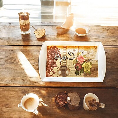 Elegant Coffee Paris Flowers Tray – Brown, 57cm x 35cm – Stylish and Durable Serving Tray with Floral Parisian Design, Perfect for Serving