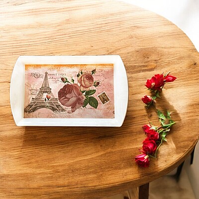 Chic Coffee Paris Flowers Tray – Pink, 57cm x 35cm – Beautiful and Durable Serving Tray with Elegant Parisian Floral Design, Perfect for Serving Coffee, Tea, Snacks, and Beverages