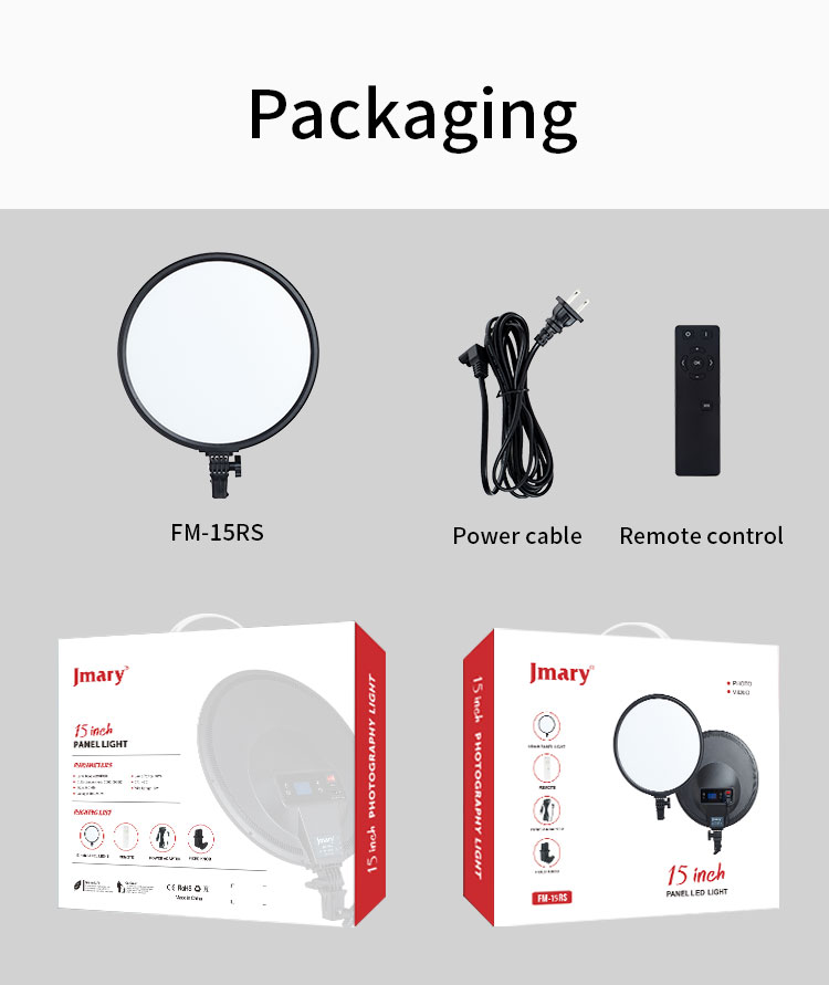 Jmary FM-15RS 15-Inch Professional Panel Video Light – 210PCS LED Beads, 40W Power, Adjustable Color Temperature 3000K-6000K, High CRI ≥80, Wide Voltage 100-240V, 340mm Size Jmary FM-15RS 15-Inch Professional Panel Video Light – 210PCS LED Beads, 40W Power, Adjustable Color Temperature 3000K-6000K, High CRI ≥80, Wide Voltage 100-240V, 340mm Size