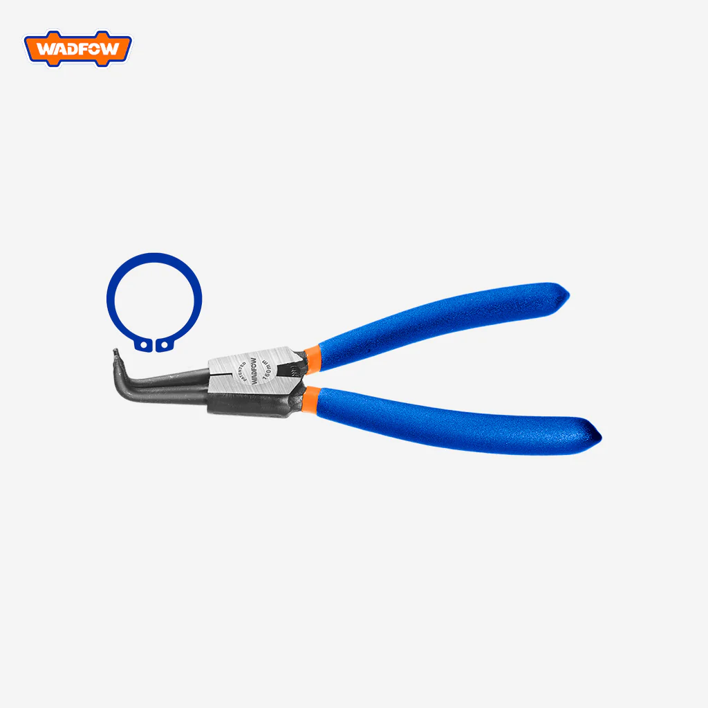 WADFOW 7"/180mm Bent Head External Circlip Plier – Precision Tip 1.8mm, Black Finish with Polished Surface, Ergonomic Plastic Handle