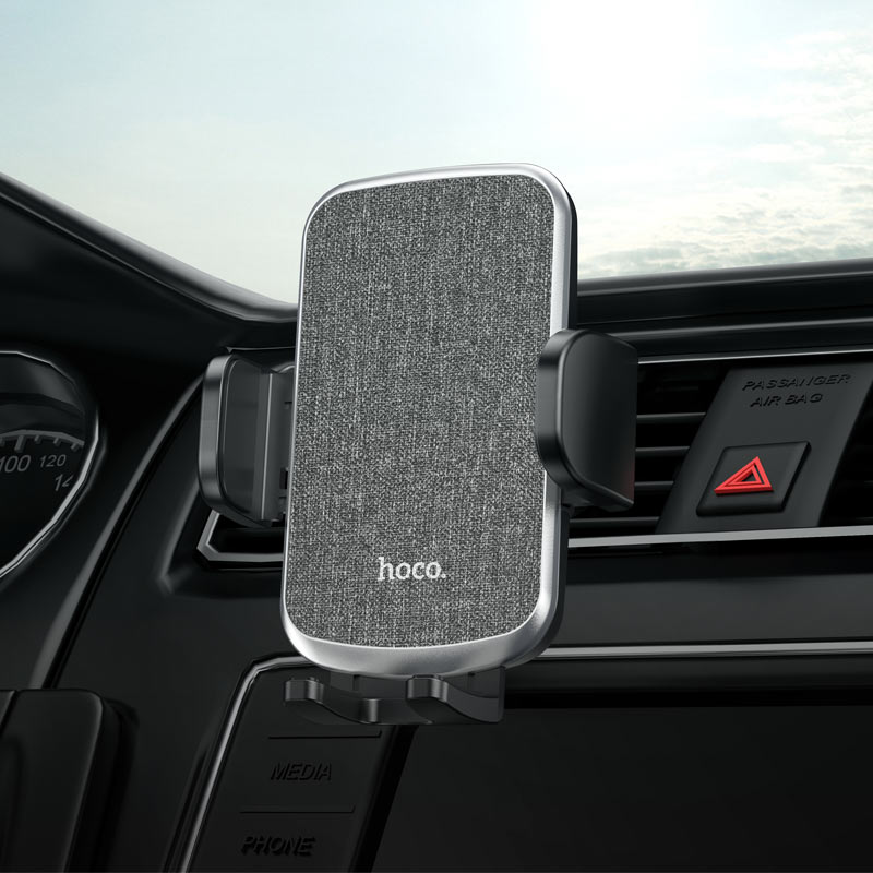 Hoco CA94 Polaris Push-Type Air Outlet Car Phone Holder – Universal Adjustable Mount for 4.5–6.7-Inch Smartphones, Durable ABS Build with Tanning Texture Finish, Secure Air Vent Clip Hoco CA94 Polaris Push-Type Air Outlet Car Phone Holder – Universal Adjustable Mount for 4.5–6.7-Inch Smartphones, Durable ABS Build with Tanning Texture Finish, Secure Air Vent Clip