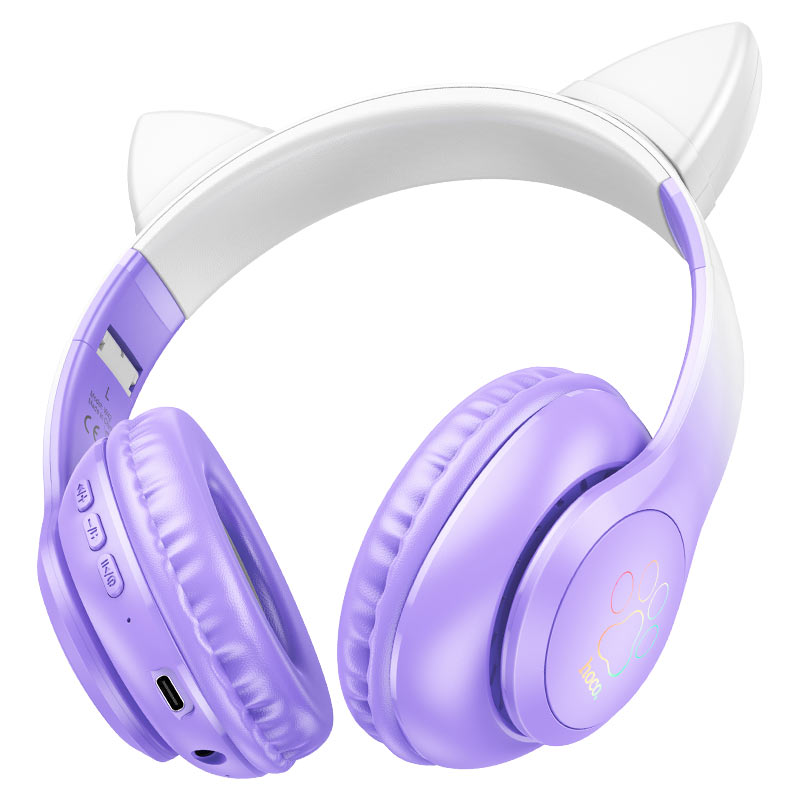 Hoco W42 Cat Ears Wireless & Wired Headphones – Stylish Over-Ear Headset with LED Light-Up Cat Ear Design, Bluetooth 5.3 + Wired Dual Mode, 40mm Speaker Unit
