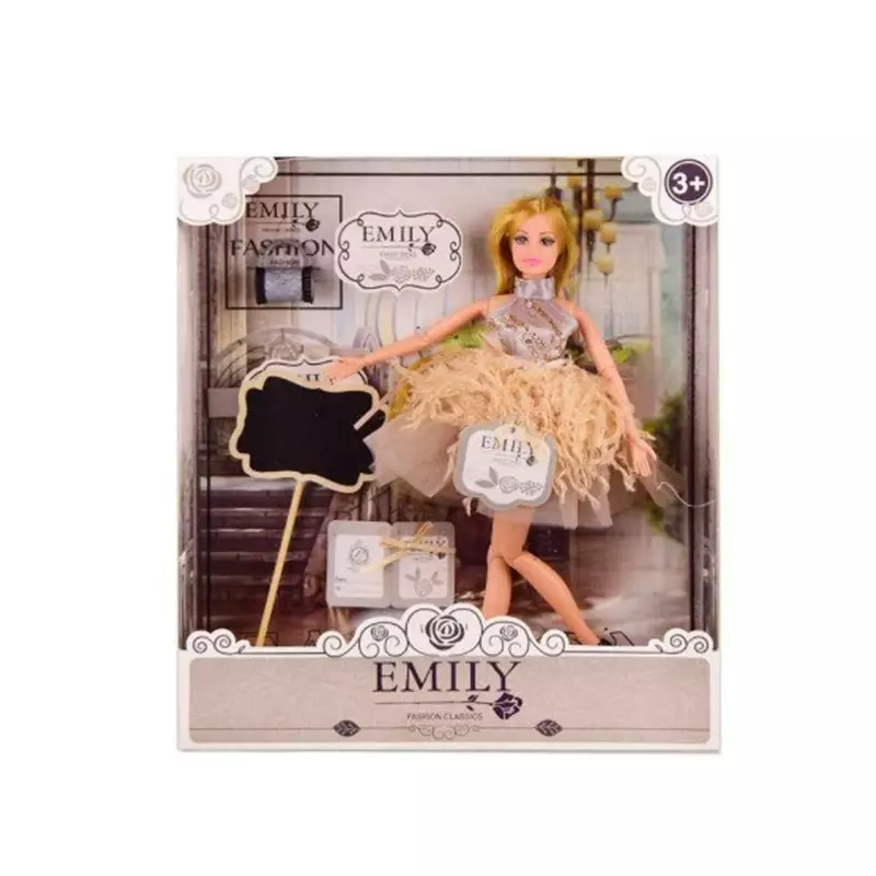 Emily Doll Wearing Gold Dress – A Gorgeous Fashion Doll in a Stunning Gold Gown for Creative Play, Styling, and Imaginative Adventures