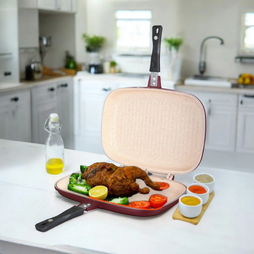 Dorsch - Elegant Deep Red Premium Double Grillpan โ 36cm, Ceramic Non-Stick ProGlider coating, perfect for grilling meats, seafood, vegetables, and more Dorsch - Elegant Deep Red Premium Double Grillpan โ 36cm, Ceramic Non-Stick ProGlider coating, perfect for grilling meats, seafood, vegetables, and more