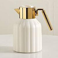 FEENIK- Vacuum Jug Thermos For Hot & Cold -PP Body & Pink Glass Liner , PP BODY+PINK 1.0 L , White/Gold FEENIK- Vacuum Jug Thermos For Hot & Cold -PP Body & Pink Glass Liner , PP BODY+PINK 1.0 L , White/Gold