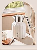 FEENIK- Vacuum Jug Thermos For Hot & Cold -PP Body & Pink Glass Liner , PP BODY+PINK 1.0 L , White/Silver FEENIK- Vacuum Jug Thermos For Hot & Cold -PP Body & Pink Glass Liner , PP BODY+PINK 1.0 L , White/Silver