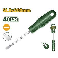 Jadever JDSD3988 8.0 mm × 200 mm Slotted Screwdriver – 40CR Alloy Steel, Round-Shank, Durable Hand Tool with Plastic Hanger