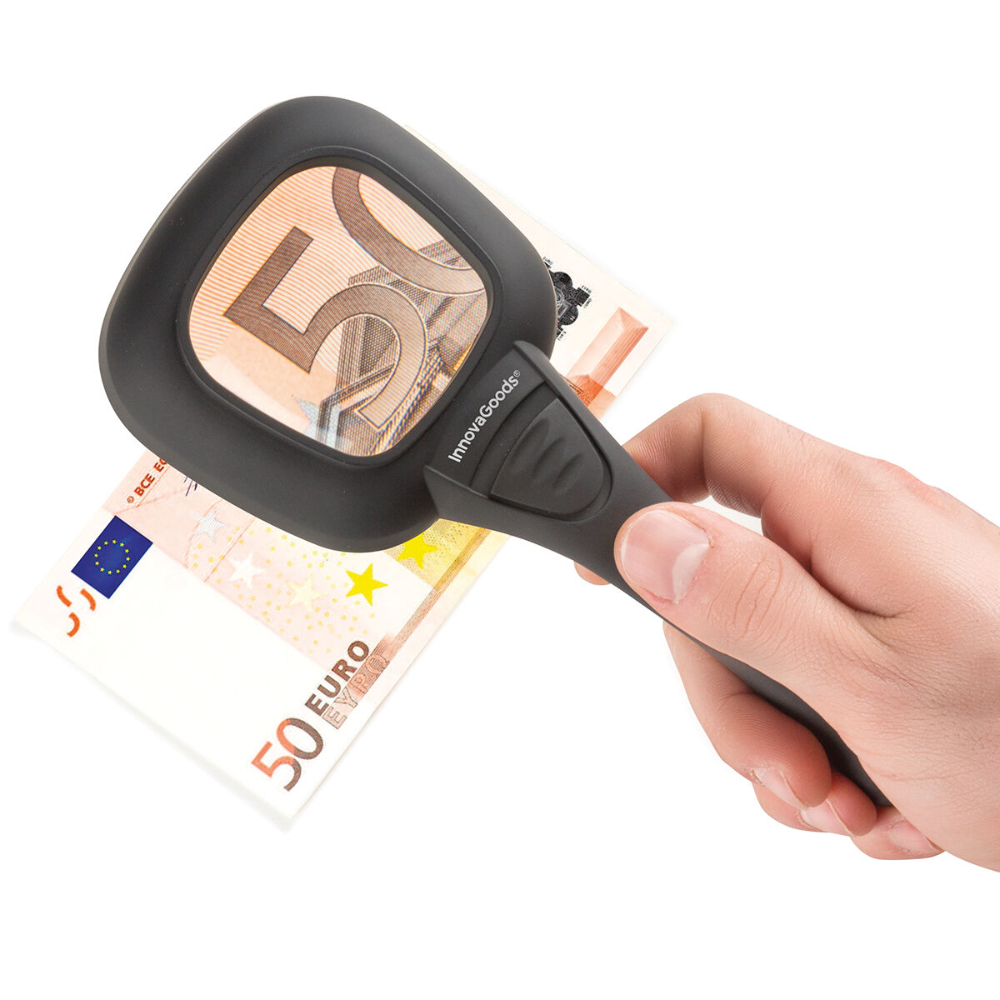 InnovaGoods Ultraviolet And Led Magnifying Glass Magiolet, V0100951, 3x to 5x (varies by model), Battery-operated (usually requires 3 AAA batteries), Durable plastic and optical glass InnovaGoods Ultraviolet And Led Magnifying Glass Magiolet, V0100951, 3x to 5x (varies by model), Battery-operated (usually requires 3 AAA batteries), Durable plastic and optical glass