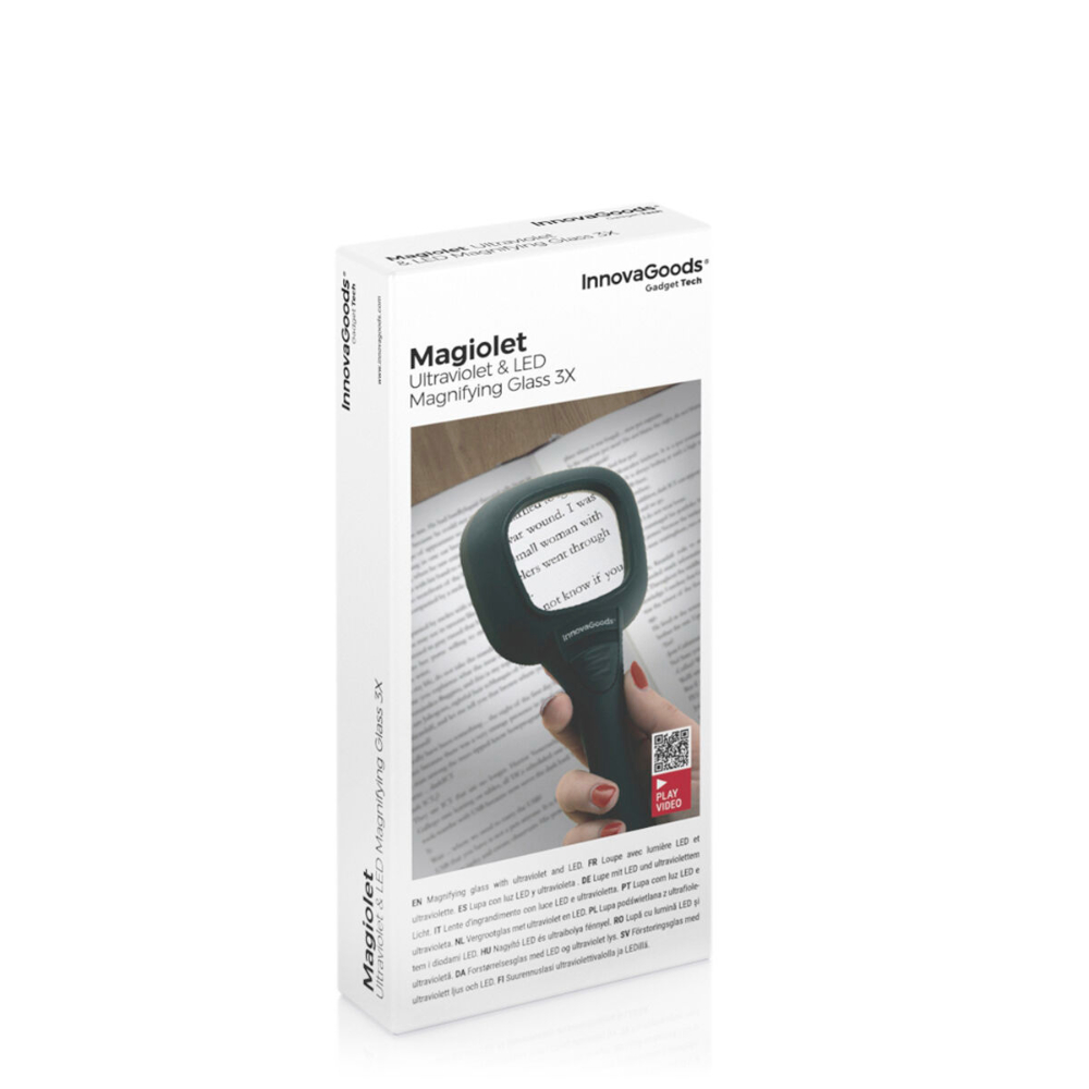 InnovaGoods Ultraviolet And Led Magnifying Glass Magiolet, V0100951, 3x to 5x (varies by model), Battery-operated (usually requires 3 AAA batteries), Durable plastic and optical glass InnovaGoods Ultraviolet And Led Magnifying Glass Magiolet, V0100951, 3x to 5x (varies by model), Battery-operated (usually requires 3 AAA batteries), Durable plastic and optical glass
